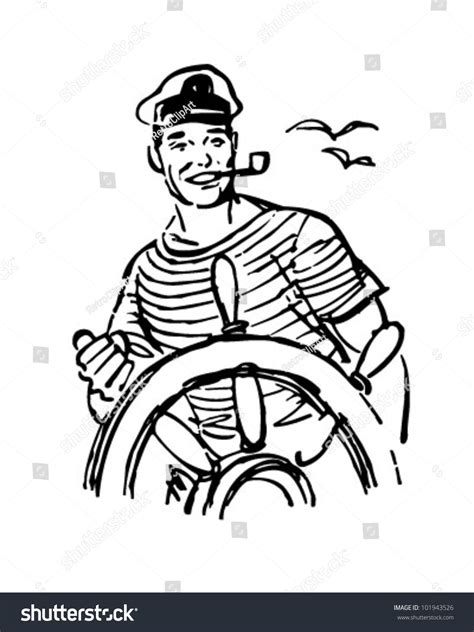 Sailor At The Helm Retro Clipart Illustration Ad Sponsored Helm