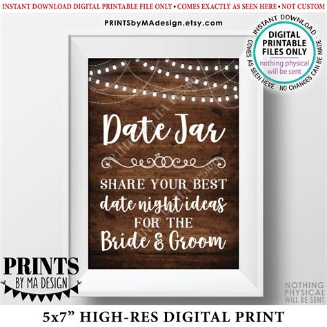 Date Jar Sign Share Your Best Date Ideas With The Bride And Groom Share