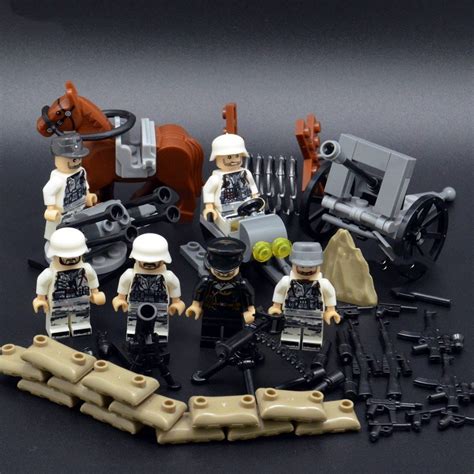 6pcs White German Soldiers Ww2 War Army Military Lego Toys Minifigure