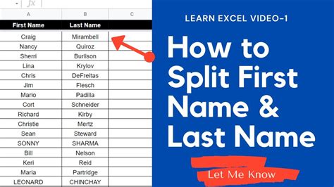 How To Split Full Name Into First Name And Last Name Excel Video