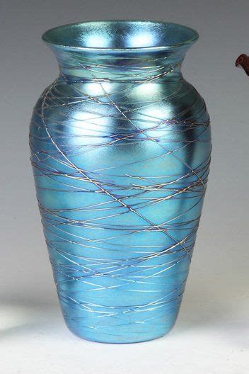 Durand Blue Iridescent Threaded Art Glass Vase Nov 16 2013 Cottone