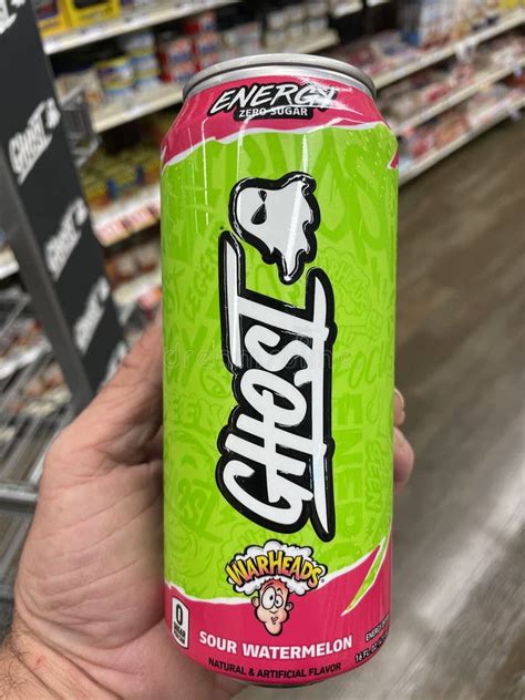 Grocery Store Ghost Energy Drink Hand Holding Green Can Editorial Stock