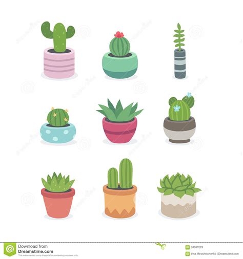 When you are done with the cactus, sketch some spines all. Cactus And Succulent Plants In Pots Stock Vector - Image ...