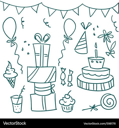 Birthday Sketches Royalty Free Vector Image Vectorstock