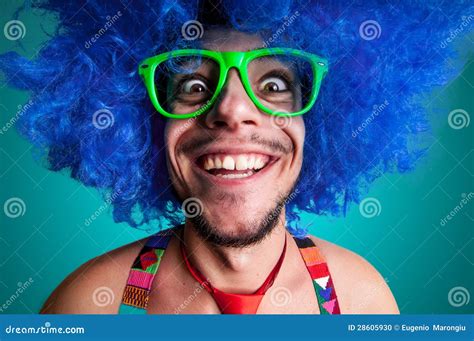 Funny Guy Naked With Blue Wig And Red Tie Stock Photo Image Of Cheeky Isolated