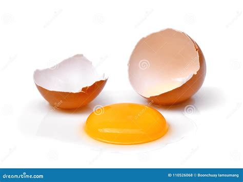 Cracked Egg With Egg Shell Egg Yolk And Egg White Isolated Stock Photo