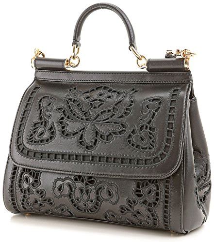 Dolce And Gabbana Miss Sicily Floral Lace Laser Cut Out Black Nappa Bag