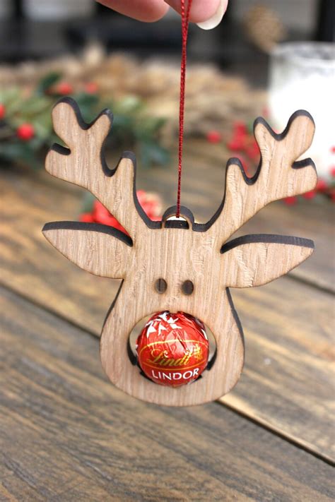 Reindeer Chocolate Tree Ornament Wooden Rudolph Christmas Etsy