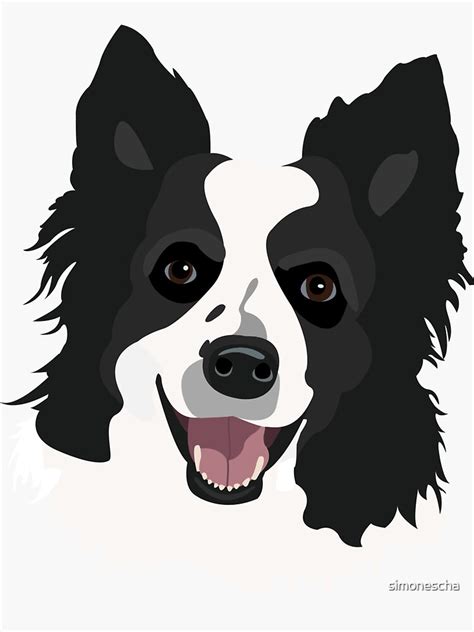 Black And White Border Collie Dog Face Drawing Sticker By Simonescha