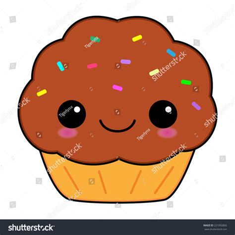 Cute Cartoon Illustration Kawaiistyle Chocolate Cupcake Stock