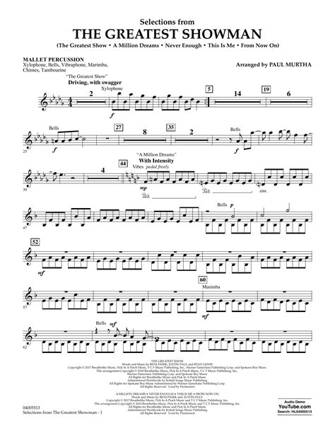 selections from the greatest showman arr paul murtha mallet percussion sheet music pasek