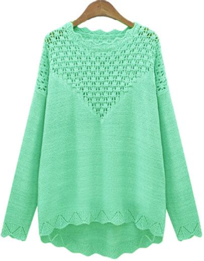 Green Long Sleeve Hollow Loose Knit Sweater