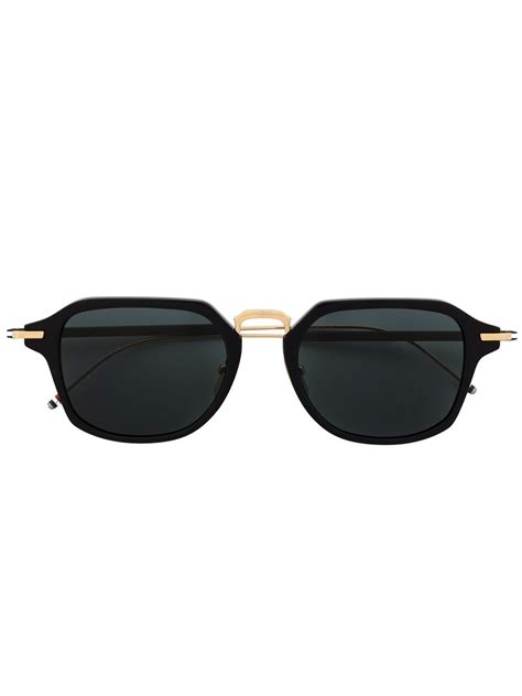 Thom Browne Rectangular Frame Sunglasses In Black Modesens