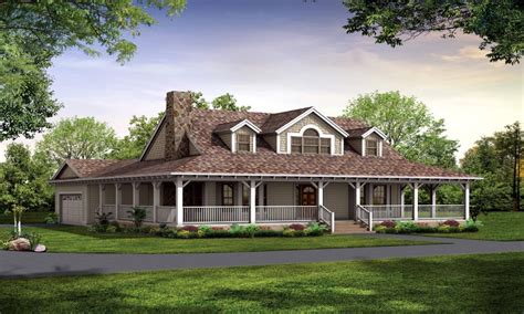 The covered porch is an inviting approach to this house plan with detailed wood columns and board and batten siding. Country House Plans with Porches One Story Country House ...