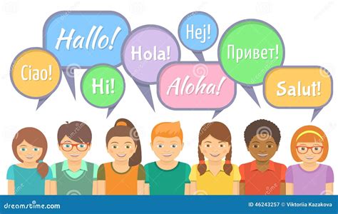 Language School With Happy Kids Saying Hello Stock Vector