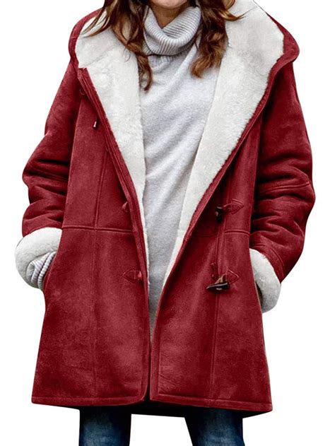 Buy Karlywindow Fleece Lined Parka Jacket for Women Winter Warm Thicken Hooded Coat Long Cotton ...