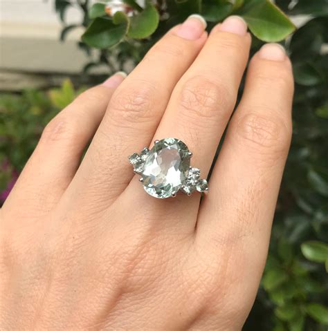 Genuine Oval Green Amethyst Engagement Ring February Birthstone Ring