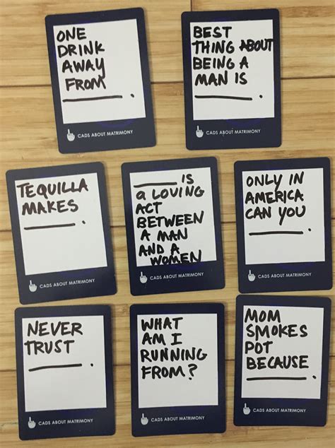 Each round, one player asks a question from a black card, and everyone else answers with their funniest white card. Hilarious ideas for blank cards in cards against humanity game or DIY your own cards again ...