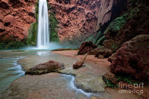 Famous Turquoise Mooney Falls Along Havasu Creek In The Grand Canyon