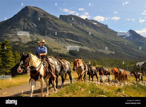 Horseback Riding Glacier National Park Montana Mt Us Stock Photo Alamy