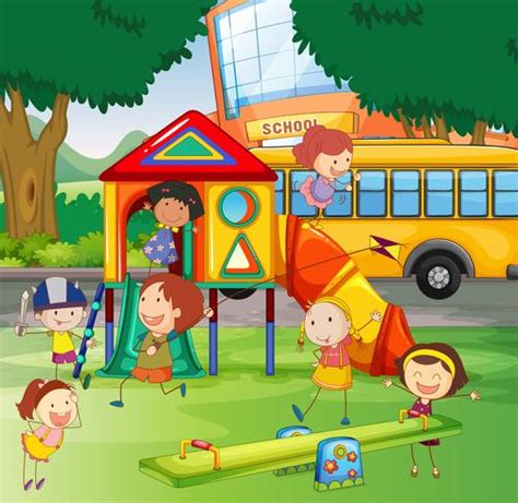 Children Playing In The School Playground 360630 Vector Art At Vecteezy