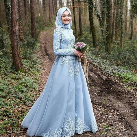 2016 light sky blue islamic wedding dresses cheap muslim long sleeves lace floor length bridal