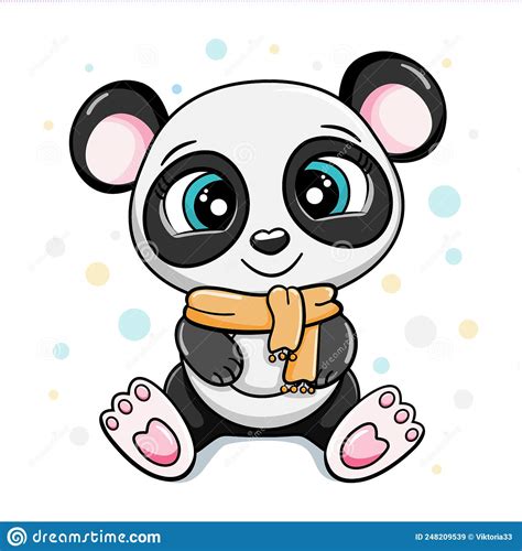 Happy Cartoon Cute Baby Panda Bear Sitting And Laughing Vector Sticker