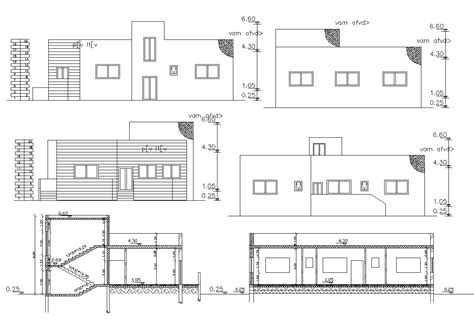 Simple Elevations And Sections Of Residential House Building Cad Cadbull