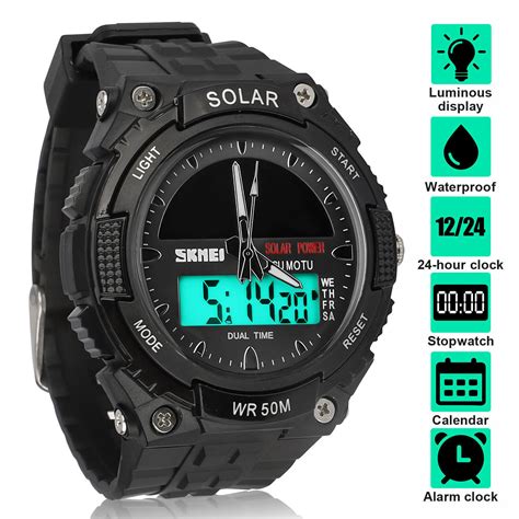 Skmei Men Military Waterproof Solar Power Sport Analog Digital Quartz