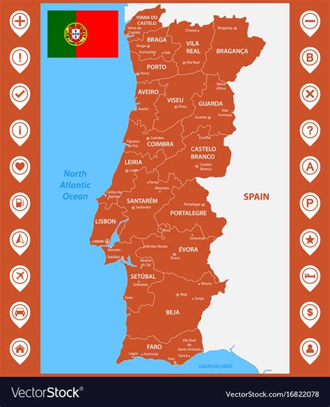 Large detailed map of spain and portugal with cities and towns. The detailed map of portugal with regions or Vector Image