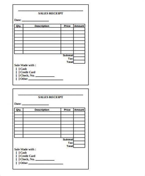 Sale Receipt Template For Your Needs