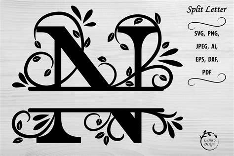 Letter N Split Monogram Letter N Floral Alphabet Svg Dxf By Lusiko