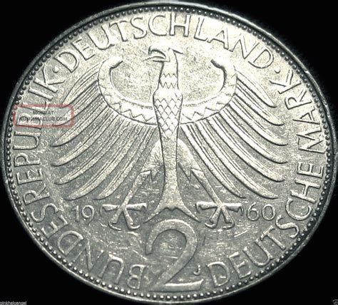 How much is german money worth. West Germany - Brd - German 1960j 2 Mark Coin - Great Coin - Max Planck
