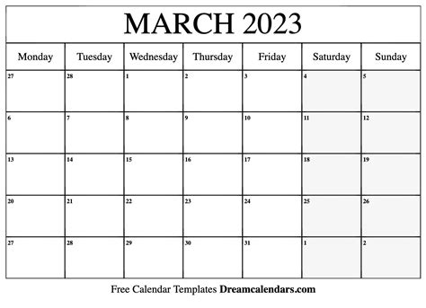 Download Printable March 2023 Calendars