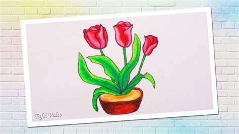 Cara Menggambar Bunga Tulip Dengan Pensil Mengggambar Dan Mewarnai 💕💕