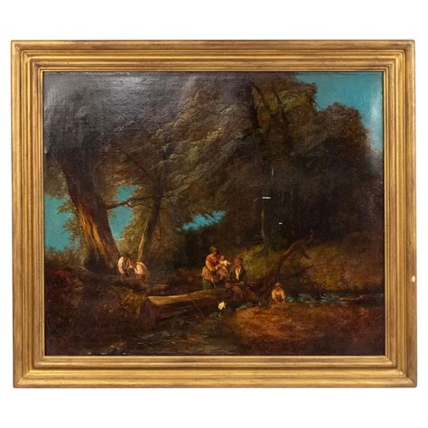 19th Century Oil Painting Of Forest Landscape Riverscape By Peder Mørk