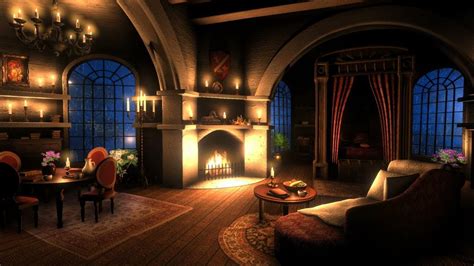 Castle Cozy Room With Rain Fireplace And Thunderstorm Sounds For 12
