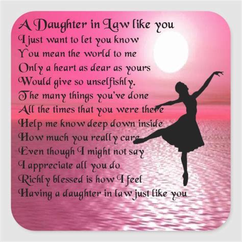 Daughter In Law Poem Ballerina Square Sticker In 2021