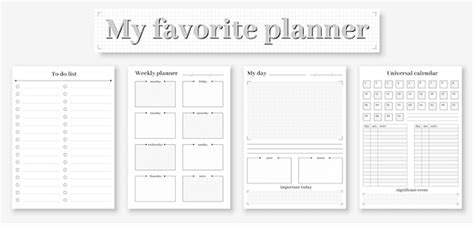 Premium Vector Diary Printable Page Template Planner Bw Flat Set