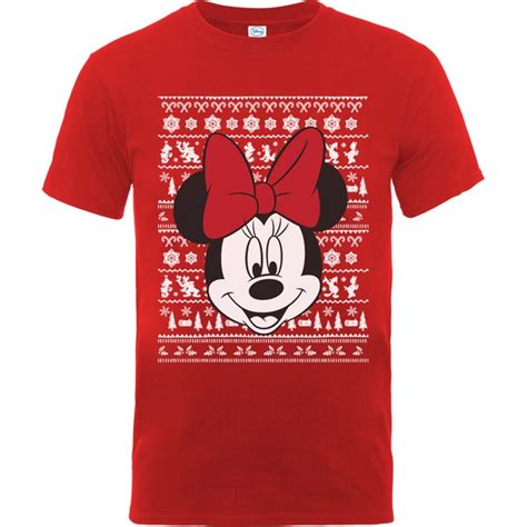Disney Mickey Mouse Mens Christmas Minnie Head T Shirt Red