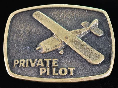 Private Pilot Solid Brass 1980s Vintage Belt Buckle Vintage Belt