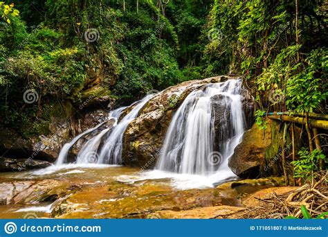 Beautiful Waterfall Mae Sa Thailand Fresh And Pure Water Stream Is