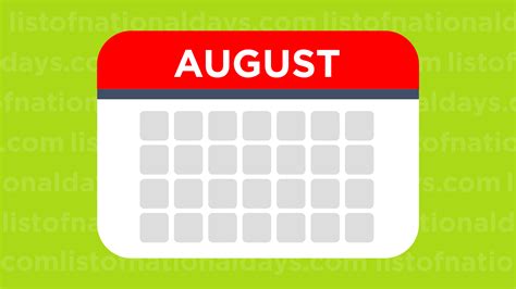 August National Days List Of National Days