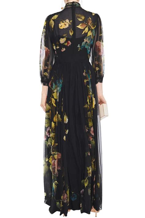 Dolce Gabbana Pussy Bow Floral Print Silk Chiffon Gown The Outnet