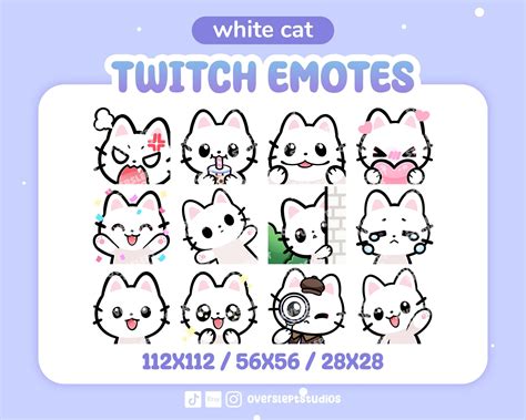 12 Cute White Cat Emotes Pack For Twitchdiscord Twitch Emote Pack