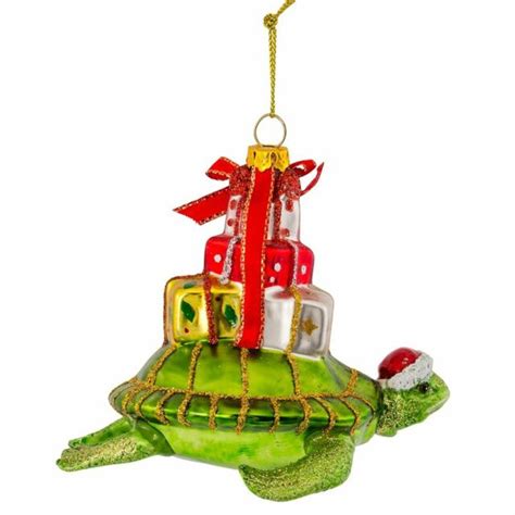 Sea Turtle In Santa Hat With Gifts Christmas Holiday Ornaments 4 Inches