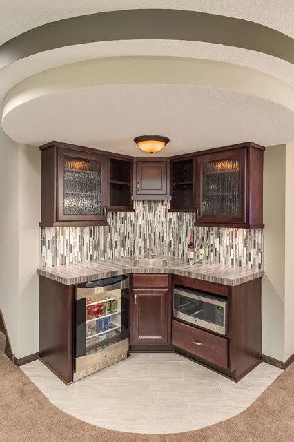 Carpet is warm, soft, and cushioned, making it ideal for covering the cold cement floor. Basement Walk-up Wet Bar - Transitional - Basement ...
