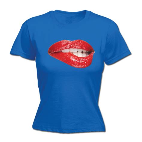 Sexy Rote Lippen Beißende Damen T Shirt T Shirt Geburtstag Cooles