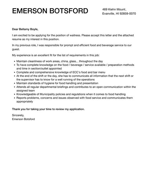 Cover Letter For Waitress Collection Letter Template - vrogue.co