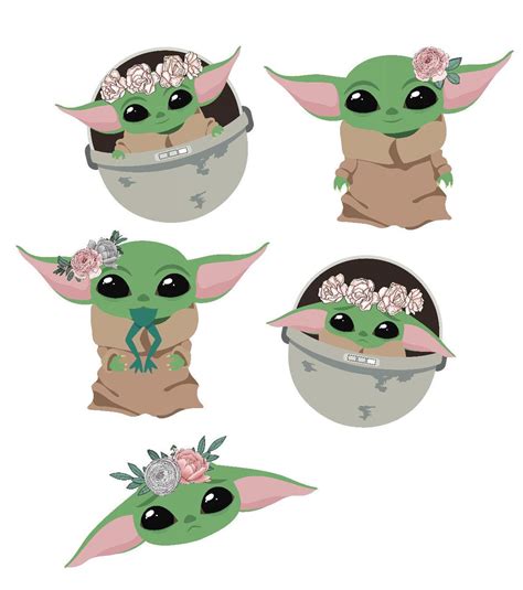 Baby Yoda With Flowers Stickers 5 Stickers Etsy